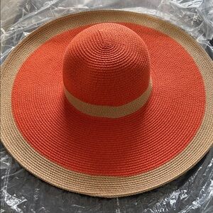 Saks Fifth Avenue Vibrant Orange and Tan Hat